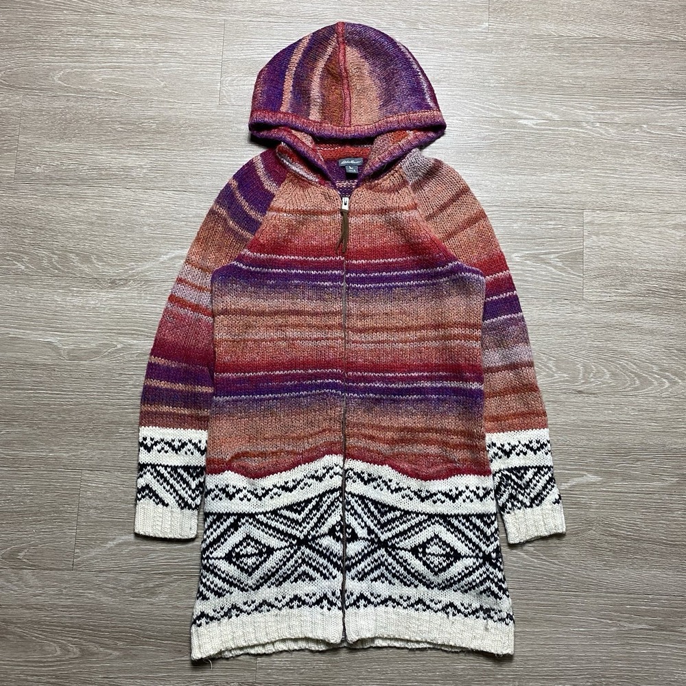 Eddie Bauer Alpaca Wool Blend Cardigan Sweater Womens S Colorful Aztec Southwest